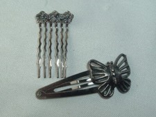 VINTAGE METAL BUTTERFLY HAIR CLIP BARRETTE  SMALL FLOWER COMB UP DO ACCESSORY