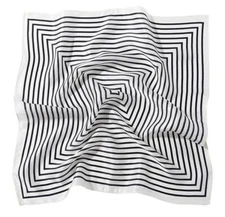 100% Silk 20" Square Scarf Women neckerchief Wrap striped black white MY1-1