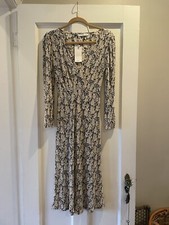 NWT Mango Midi Dress XXS Floral Print Long Sleeve Black And Off White