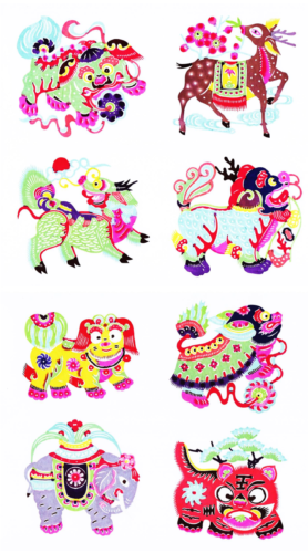 Paper Cuts Fortune Animals Set 8 colorful small single pcs Chen 10 packets Lot - Picture 1 of 11