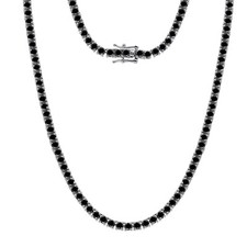 1 Business Day 17Ct Black Natural Diamond Tennis Necklace 18" Inch 925 Silver