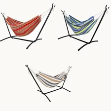 440lbs Multi-Color Double Hammock with Stand & Carrying Case Camping Patio Yard