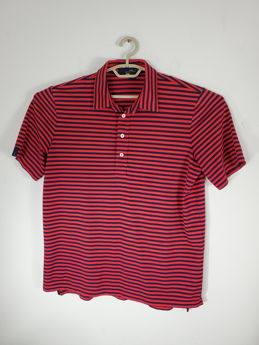RLX ラルフローレン　ポロシャツ 赤　S Ralph Lauren RLX Red Blue Stripe Short Sleeve Golf Polo Shirt Mens