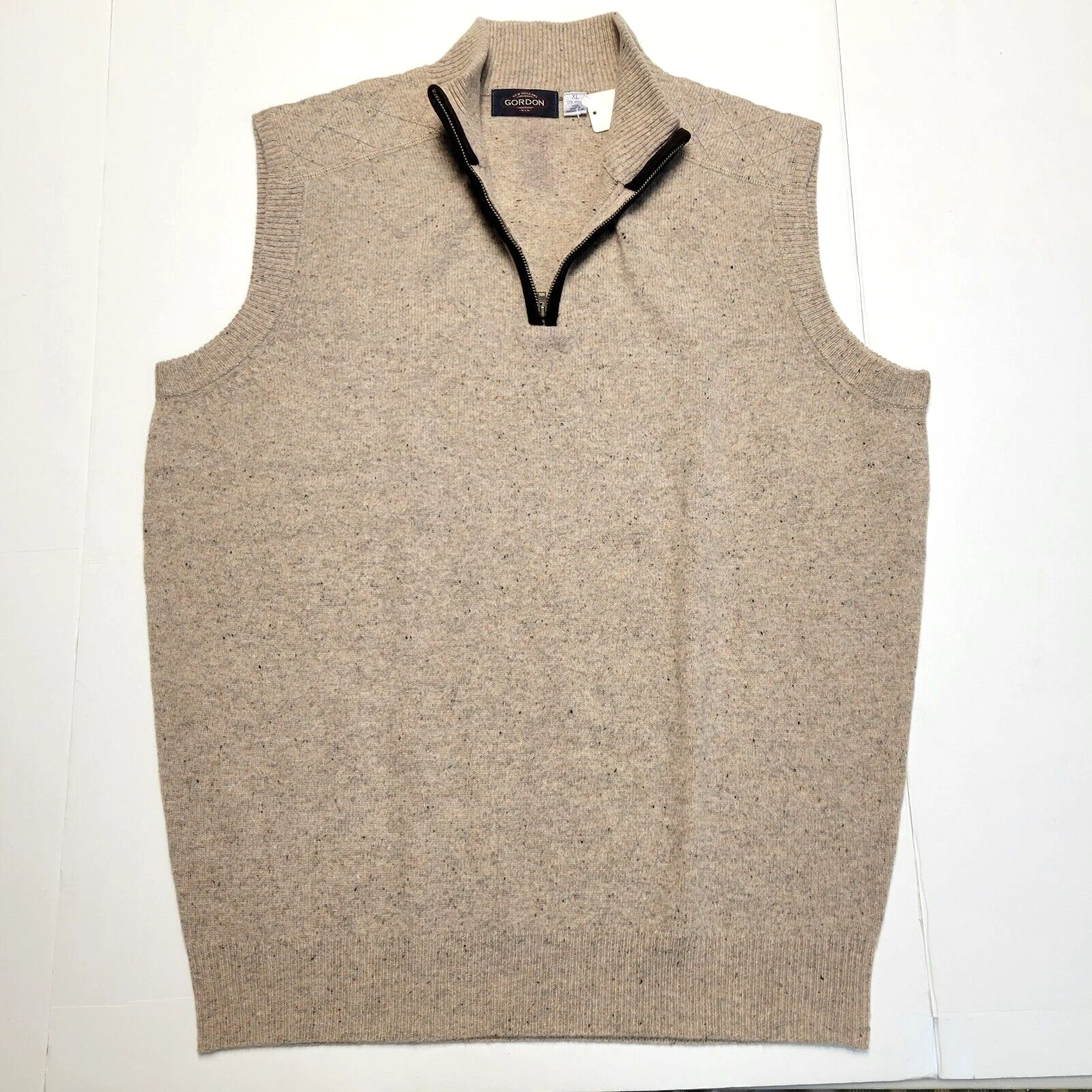 $149 New GORDON Quarter Zip 100% MERINO WOOL Sweater Vest Men's XL X-LARGE Beige
