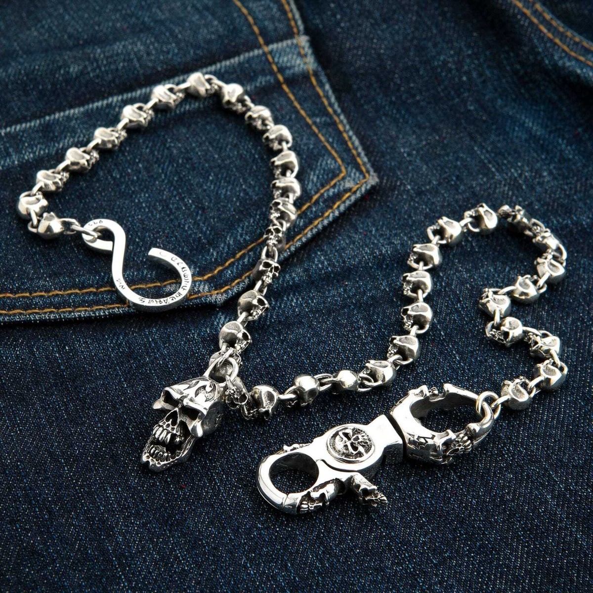 アクセサリー scull Wallet chain silver 925 necklace Solid 925 Sterling Silver Skull Wallet Chain Men's Biker at