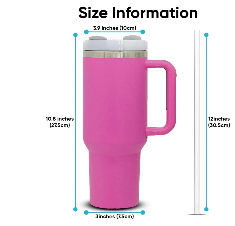 Tumbler 40oz Stainless Steel Tumbler with Lid and Straw, Double Wall Vacuum pink