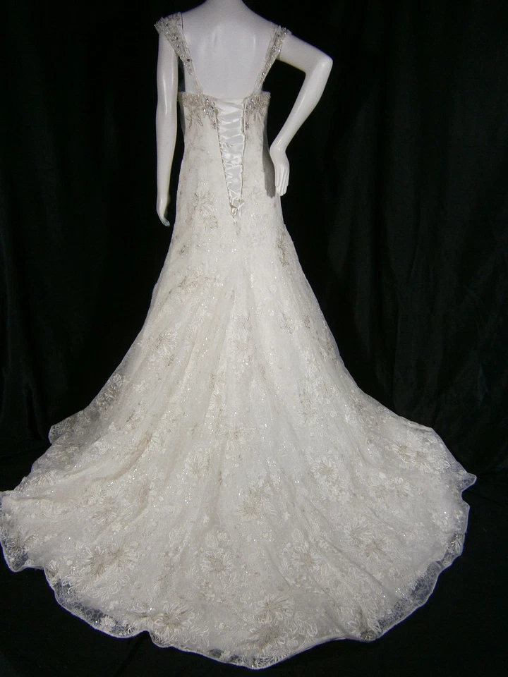 A F Couture Morilee 12 A-Line Wedding Dress Lace Strapless or Straps Bling Wow! - Image 3 of 4