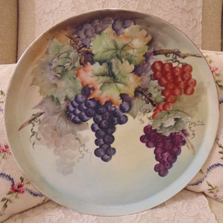Limoges France Tresseman Vogt Hand Painted Tray Grapes Artist Signed 13.5"