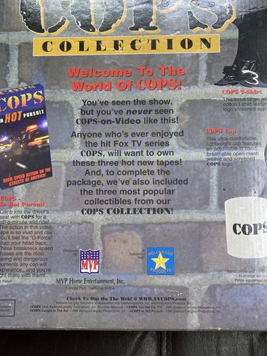 Vintage 1996 COPS Collection Box Set T-Shirt XL, Cap, Mug & 3 Sealed VHS Tapes - Picture 12 of 24