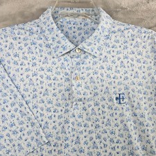 Peter Millar Mens Featherweight UPF 50 Blue Floral Golf Polo Shirt Size Medium