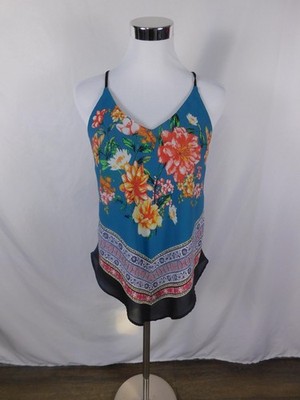 iZ Byer Teal Floral Cami Blouse Spaghetti Strap Boho Witch S