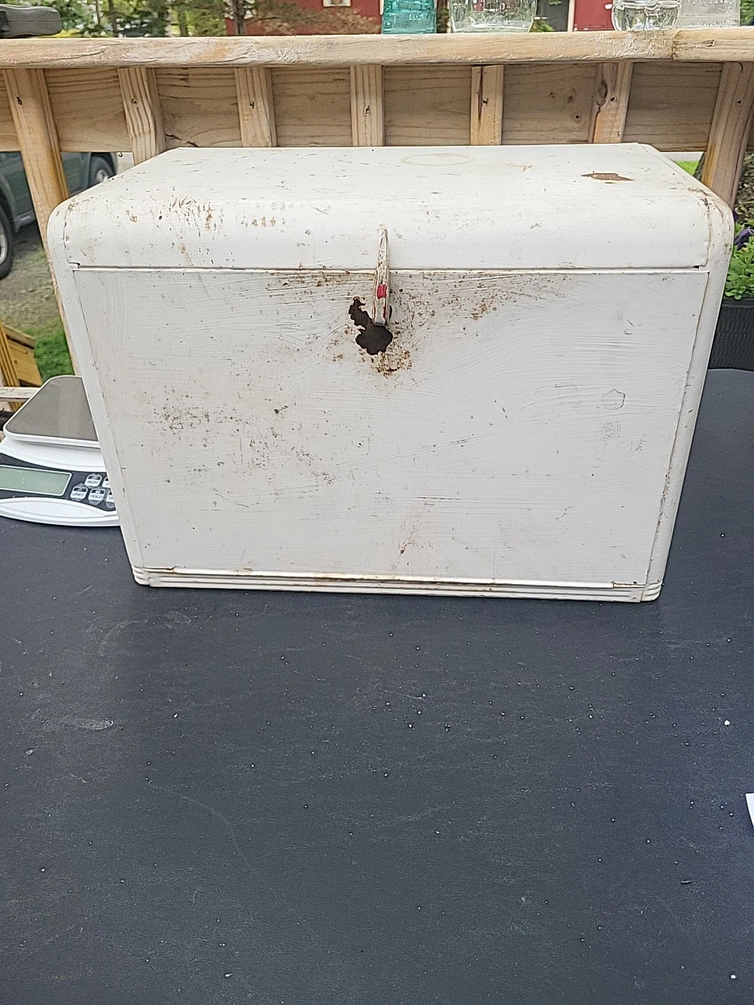 Vintage MCM Kreamer Bread Box with Latch And Shelf