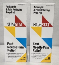 2X Numstat Antiseptic Numbing Prep Pads Wipes Needle Pain Relief Topical 60 Pads