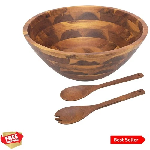 Salad Bowls, Wooden Salad Bowls Set, Large Acacia Wood Serving Bowl for Fruit...
