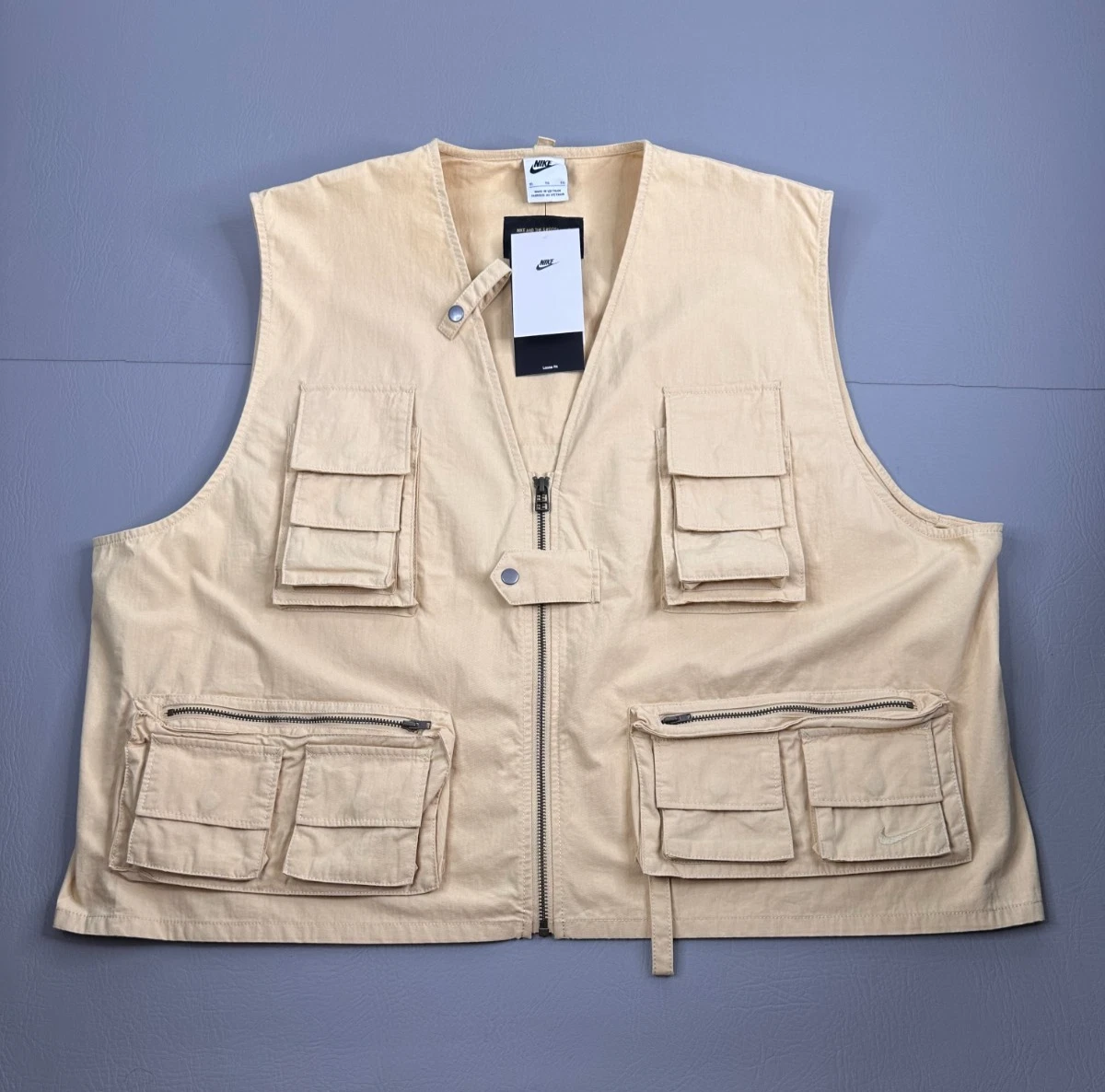 Nike Life Utility Vest Men's XL Beige New Full Zip Cargo Pockets FN3214-252