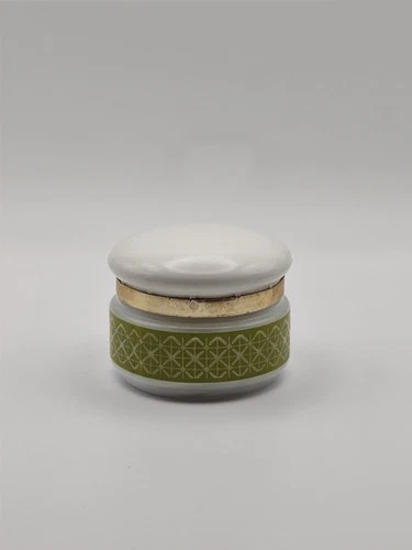 1960's Avon Somewhere Cream Sachet Jar Green & White Milk Glass Empty Vintage