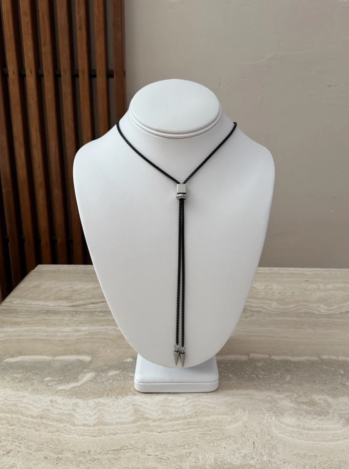 Black And Silver Spike Chain Bolo Tie Necklace - Image 4 of 4