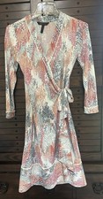 BCBG MAX AZRIA Leaf Botanical Print Long Sleeve Midi Wrap Dress XS Preppy Polish