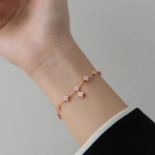 0.9ct Round Cut Lab‑Created Diamond Test Pass 14K Gold Clover Charm Bracelet
