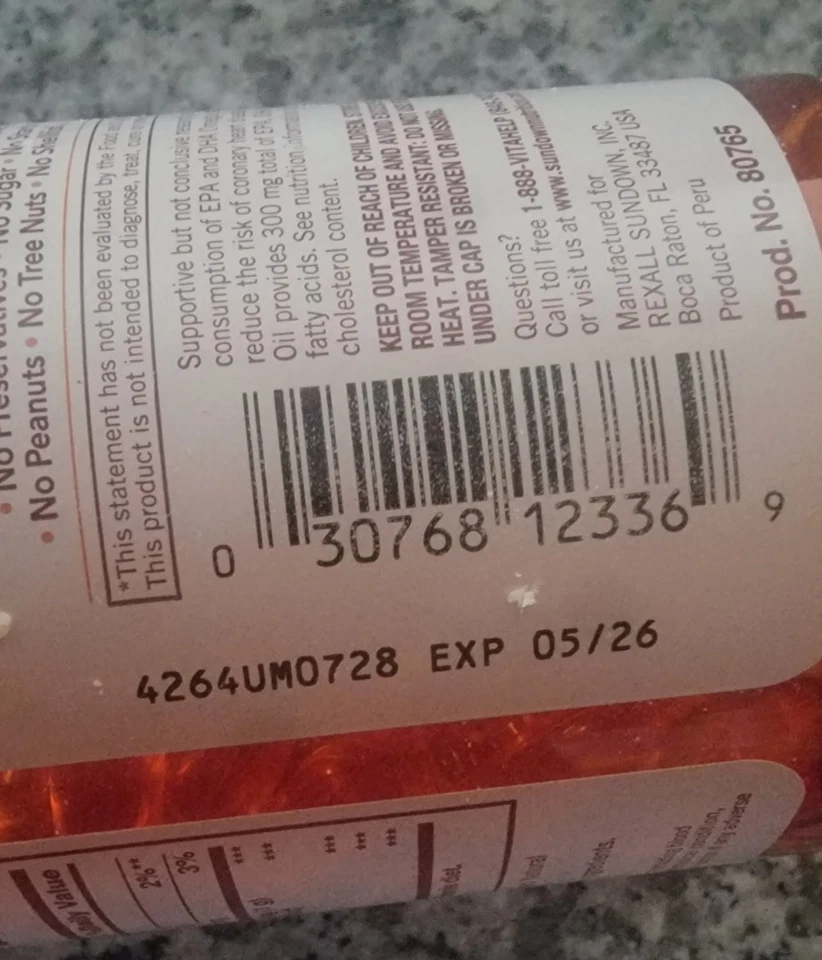 1 aceite de pescado Sundown 1000 mg / 300 mg Omega 3 corazón y gel blando circulatorio 144 Foto 4 de 4