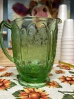 Jeanette Glass Co - Cherry Blossom Green Pitcher Depression Glass Vintage