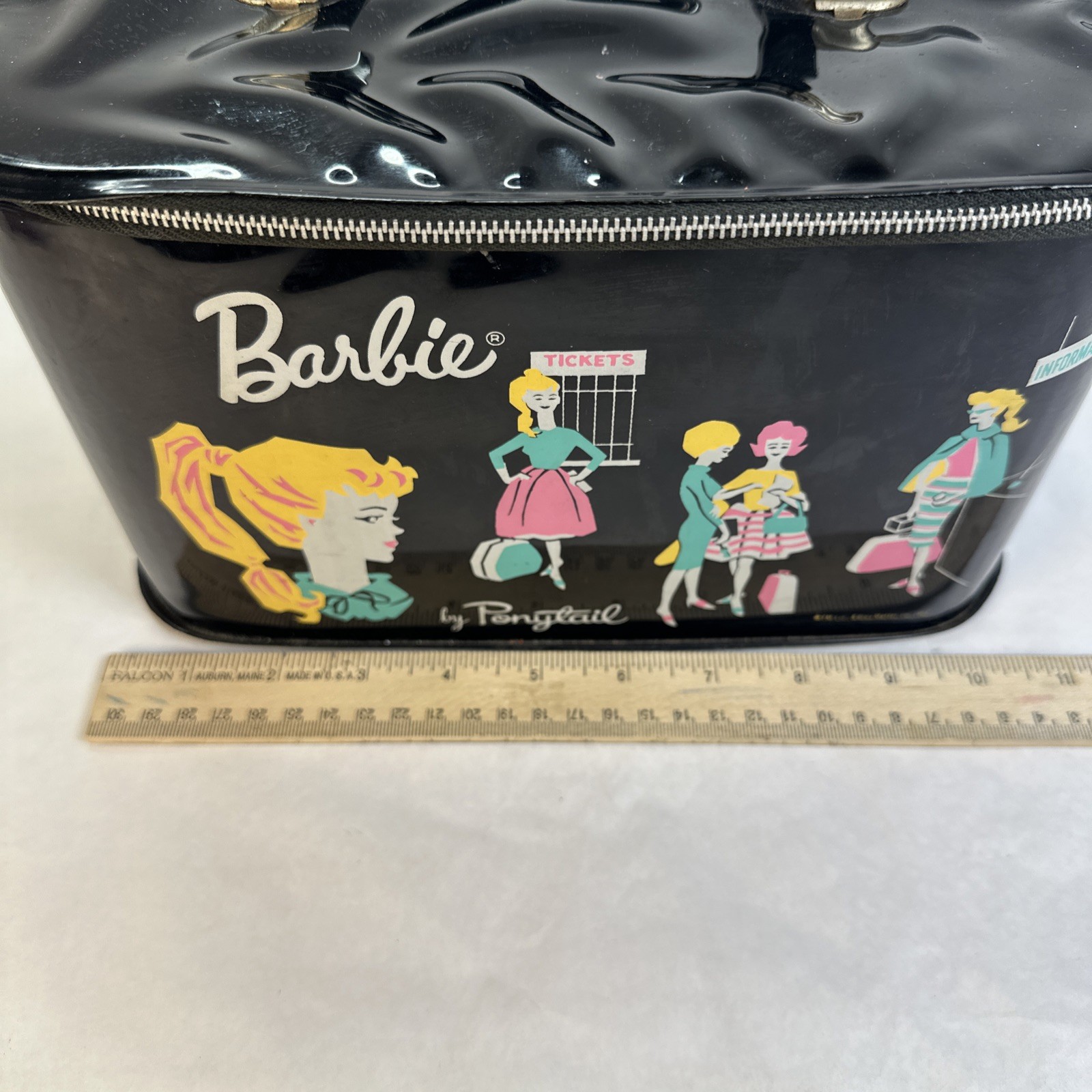 Vtg 1962 Barbie by Ponytail Train Case Mattel Zipper Doll Carry Storage