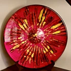 Italian Art Glass Bowl Red Yellow Drip Murano Style Large 14” Centerpiece VTG!