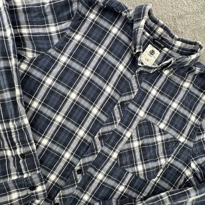 Element Flannel Shirt Mens Large Navy Blue Excellent Flex Stretch Plaid Button