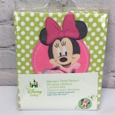 Disney Baby Minnie  s Petal Perfect Window Valance Curtain Green  Pink Polka Dot