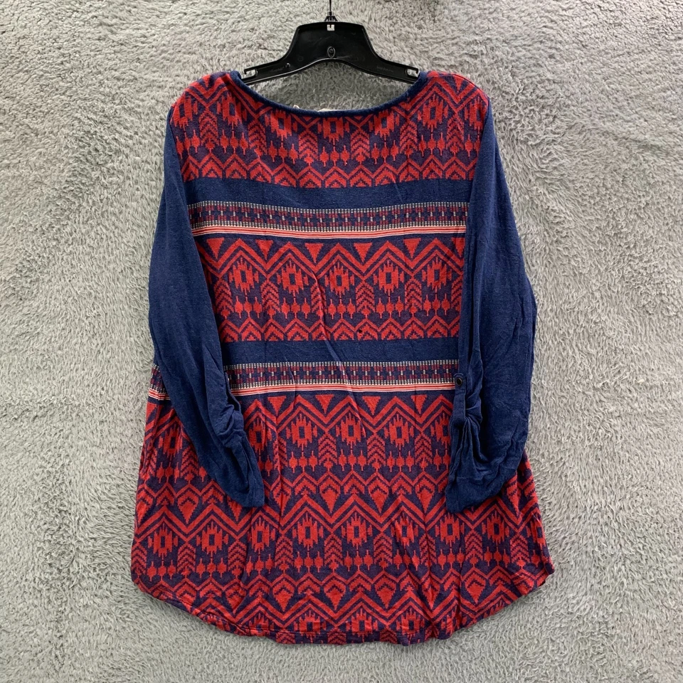 SOFT SURROUNDINGS 衬衫女式 XL 上衣几何图案特大号蓝色红色* — 第 2/4 张图片