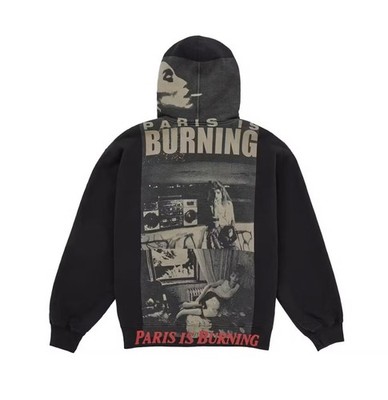 Supreme Paris Is Burning Zip Up Black Hooded Sweatshirt (Size Large)