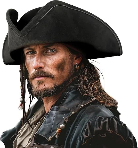 Sombrero De Pirata Para Hombre – Negro Con Detalles Dorados, Ideal Para Fiestas Temáticas, Carnaval Y Disfraces De Adulto