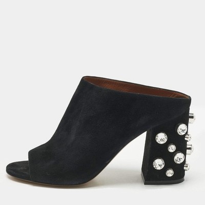 Givenchy Black Suede Crystal Embellished Block Heel Mules Size 40