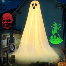 12 in 1 Halloween Projector Lights Outdoor, 3D Dynamic Ghost/Skeleton/Bat/Sca...