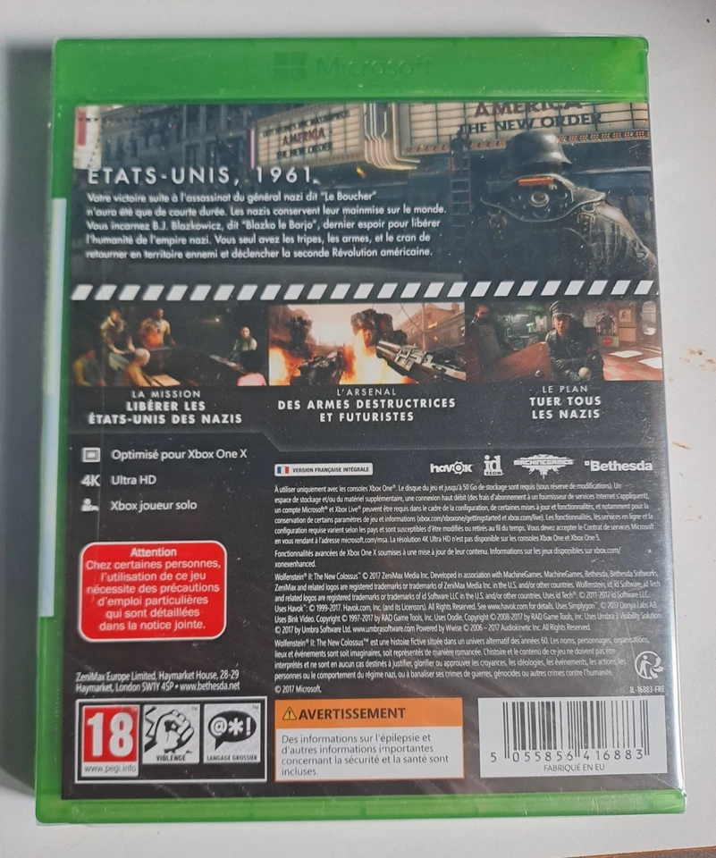 Jeu Xbox one Wolfenstein II 2 NEUF SOUS BLISTER  jeux video Microsoft, photo 2 sur 2