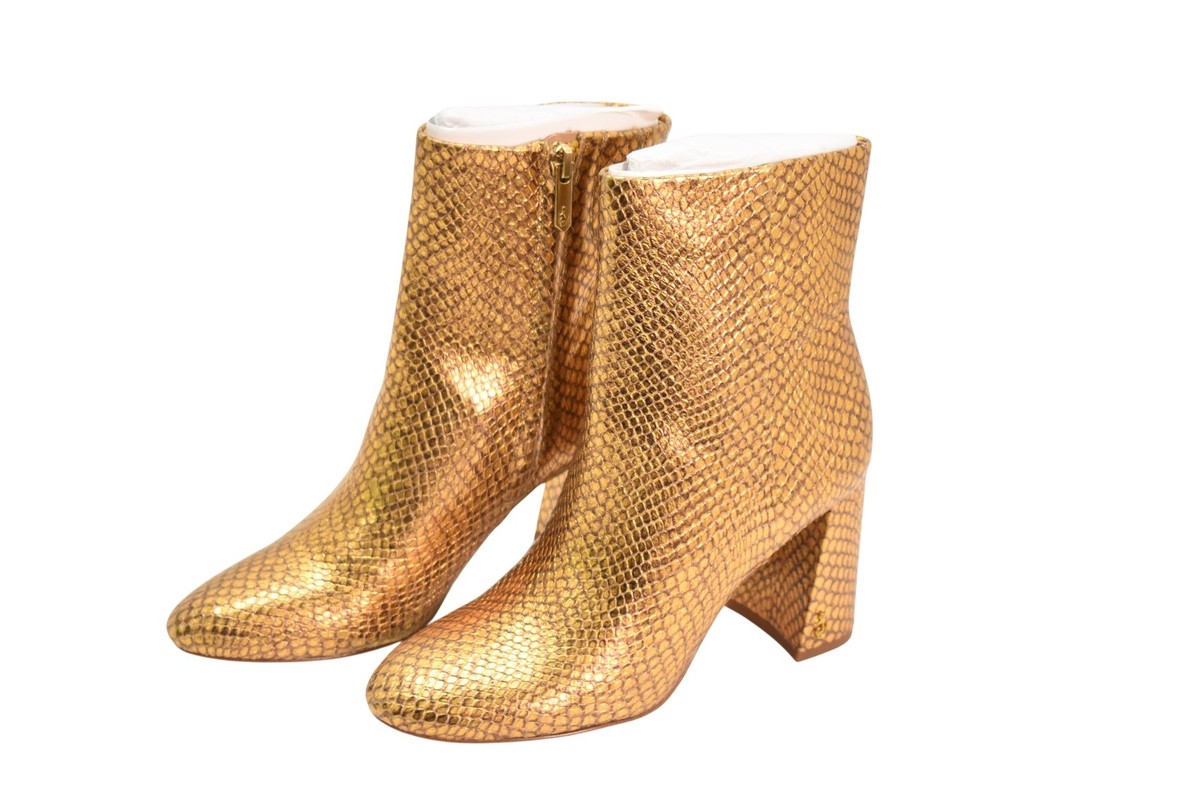 Sam Edelman Daria Boots Womens Size 6 Gold Snake Print Leather