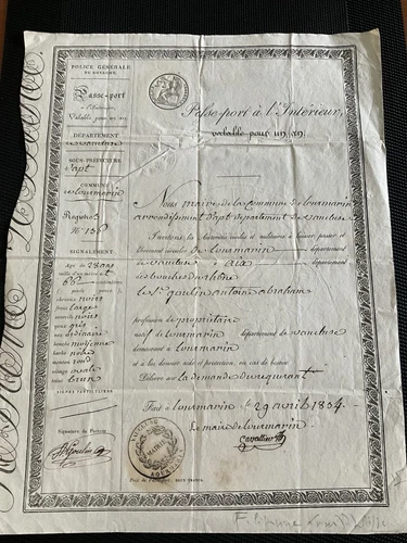 Old pass Port Inner Du Vaucluse 1834, beautiful condition.