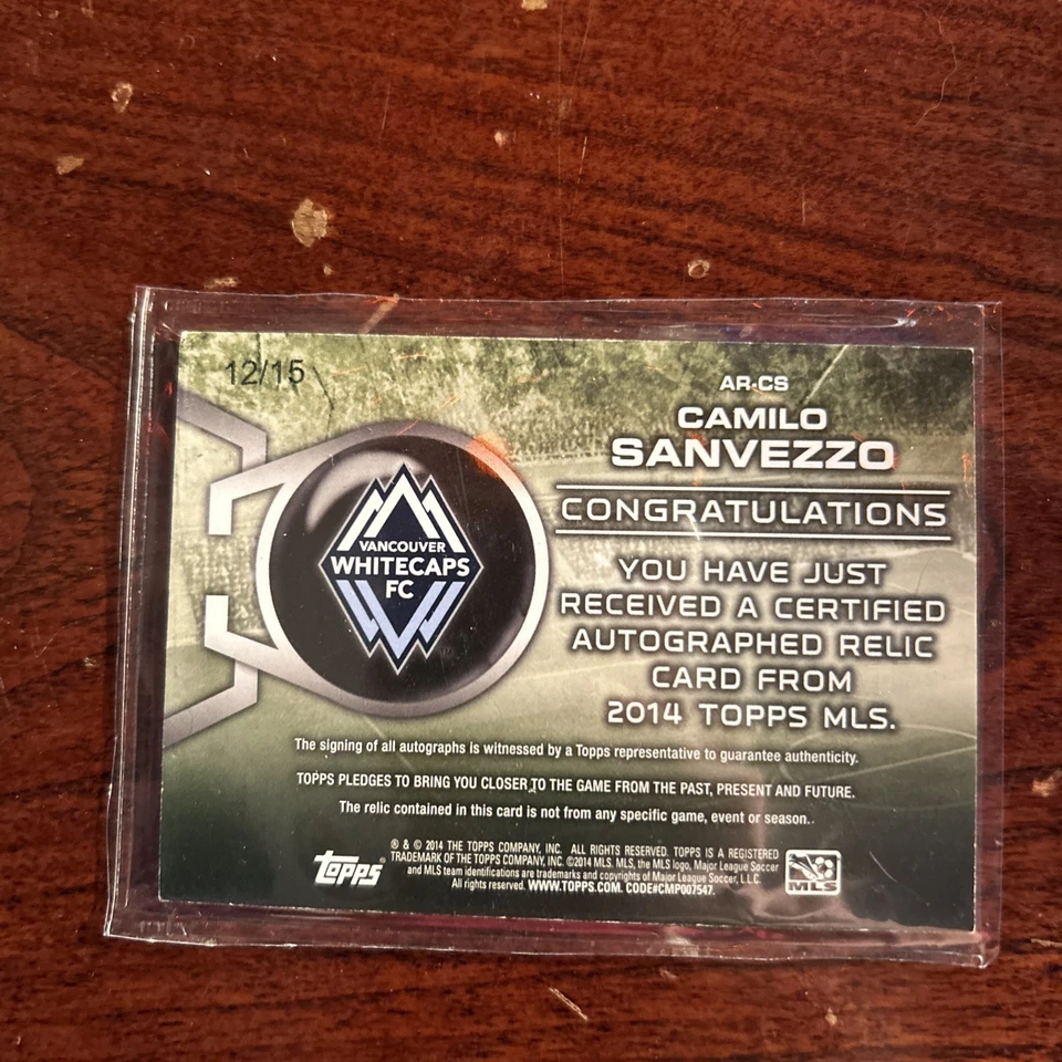 2014 Topps MLS Auto Relics Red #/15 Camilo Sanvezzo #AR-CS Auto - Image 3 of 4