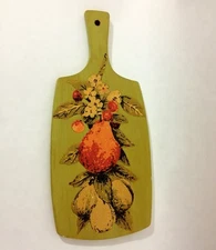 VTG Progressus W. Germany Green Decoupage Cutting Board Kitschy Kitchen Decor