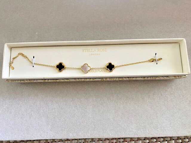 stella rose gold plate mop/black clover line bracelet