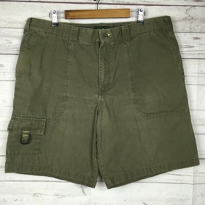 Eddie Bauer Mens Green Cargo Shorts 40 Durable Thick Cotton Trail Camping Gear