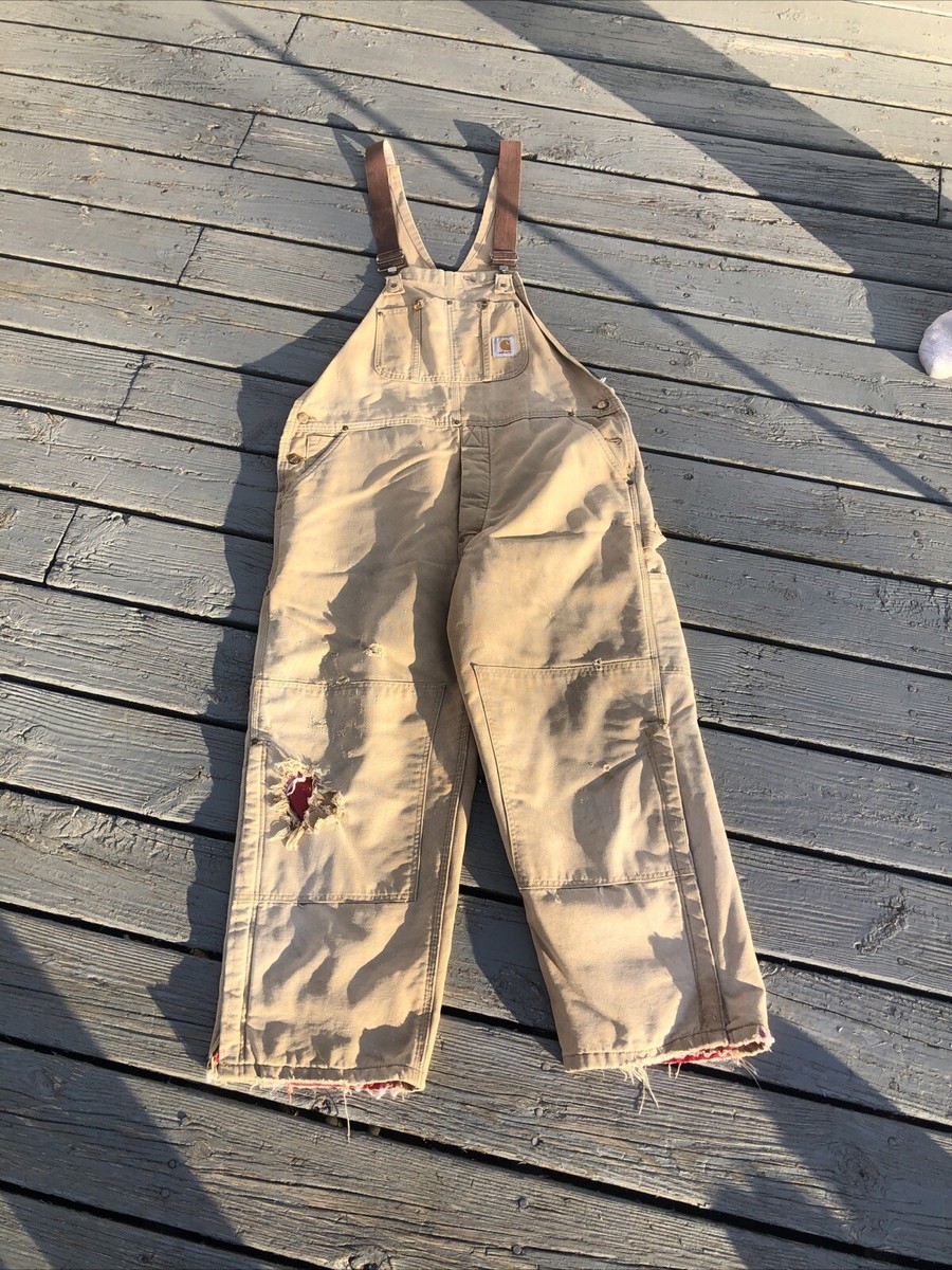 パンツ Carhartt Duck Double Knee Overalls White Carhartt Overalls Mens 40 x 32 R01 Double Knee Bib Duck