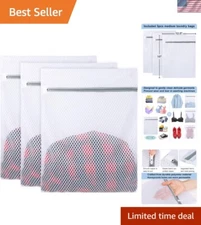Durable Honeycomb Mesh Laundry Bags Set of 3 - Zippered for Safe Washing