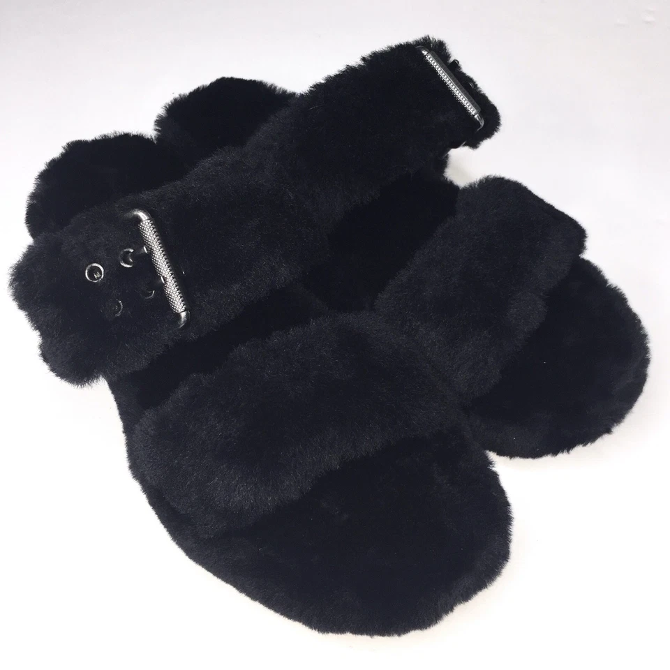 UGG Australia Slippers Womens Black Fuzz Yeah Slide Sheepskin Shearling Slip On - Image 2 of 4