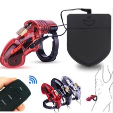 E-Stim Electric Chastity Cage Time Delay Ball Stretcher Enhancer Sleeve Men BDSM