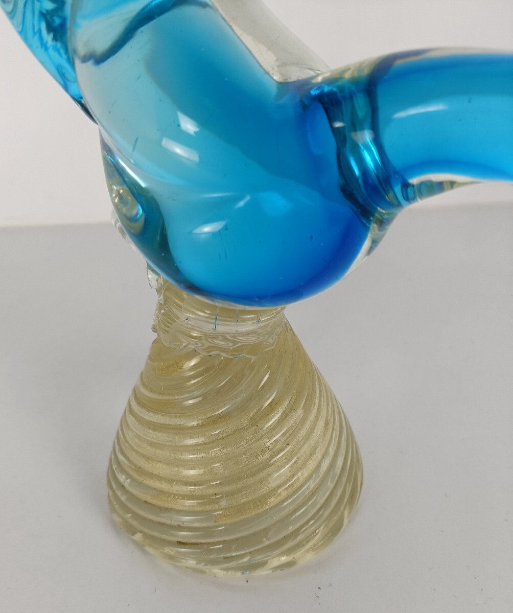 Murano Archimede Seguso Exotic Bird Gold Flakes Blue HTF