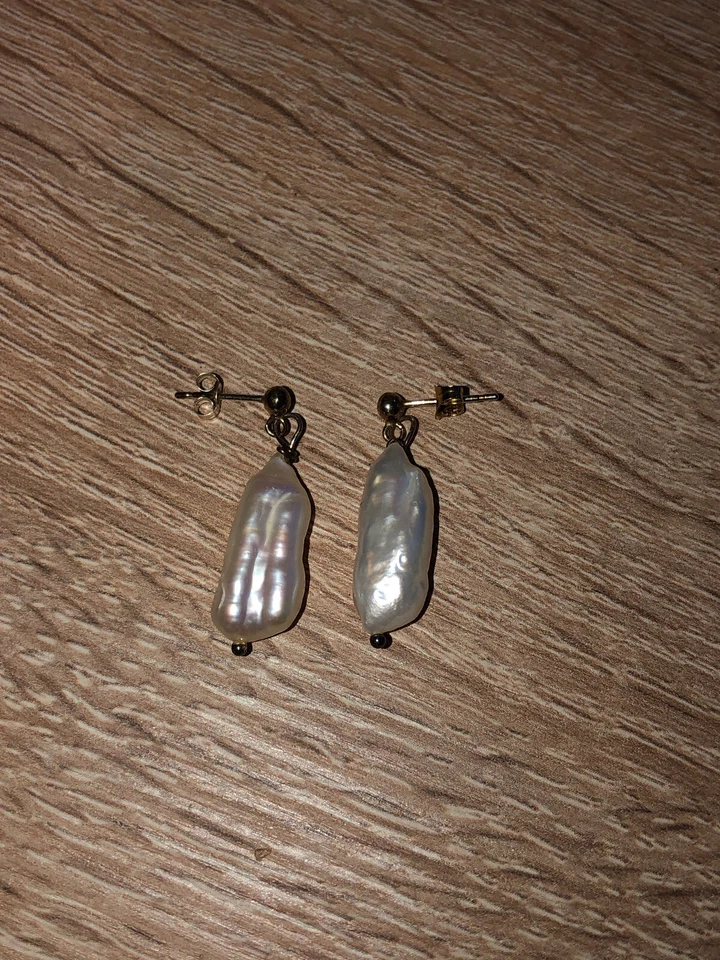 Vintage Hallmarked 9ct Yellow Gold Baroque Pearl Stud Drop Earrings - Image 3 of 4