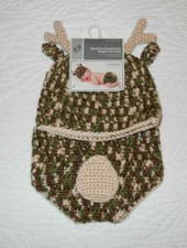 Hand Crocheted Diaper Cover  Cap  Infant Baby Size 0-9 Months DEER NWT
