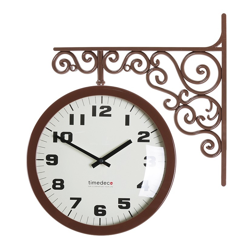 Antique Art Design Double Sided Wall Clock Station Clock Home Decor ABrown photo