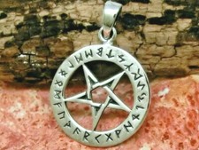 Ciondolo Pentagramma Rovesciato Rune 925 Argento Sterlina Amuleto Gotico Futhark